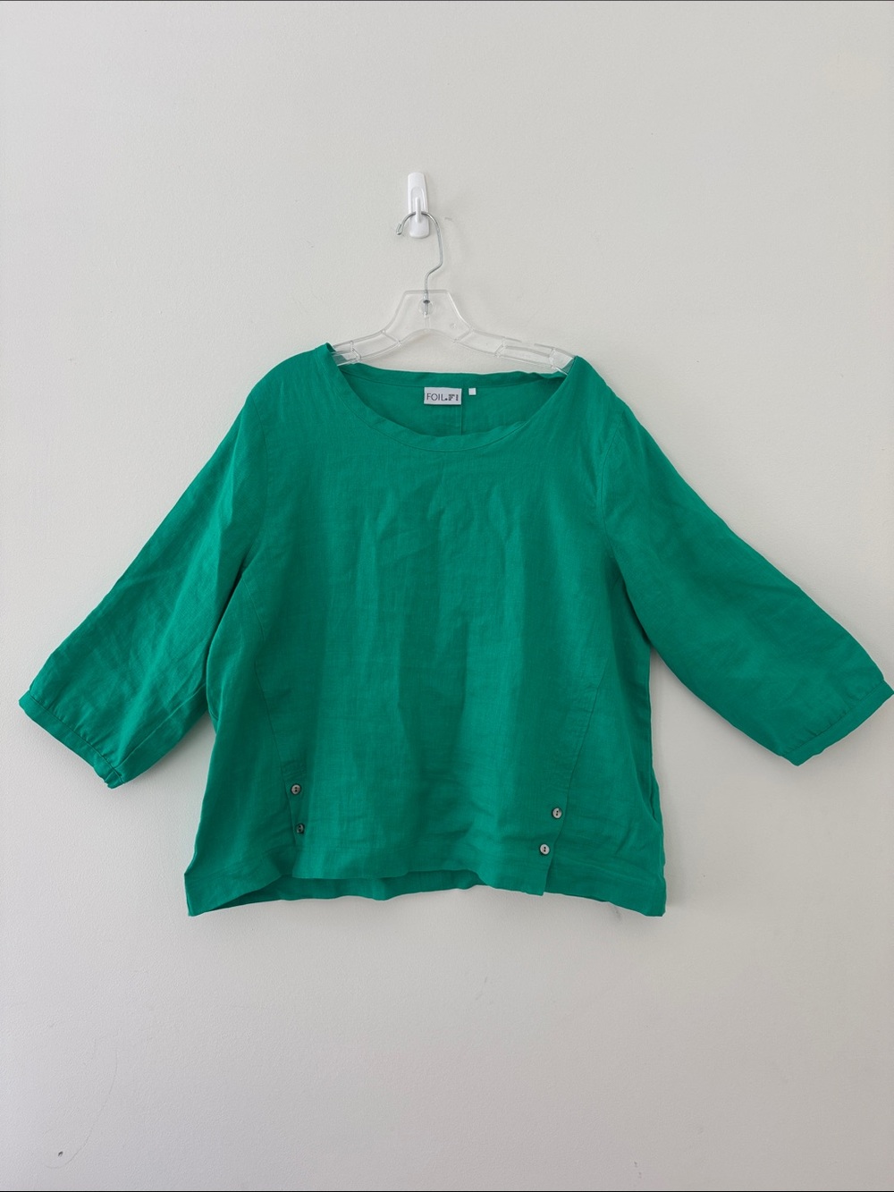 Foil Emerald Green Relaxed Linen Tunic Top